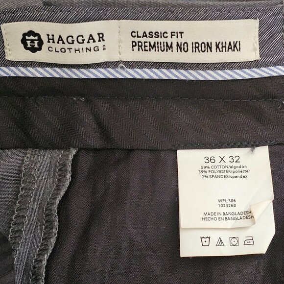 NWT Haggar Premium No Iron Khaki Pants Mens 36x32 Charcoal Heather Classic Fit - Picture 6 of 12